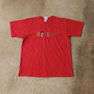 VTG 90s Disney Mickey & Co Mouse Cartoon Red T-Shirt One Size/XL Embroidered